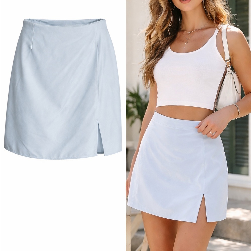 Collusion | Light Blue Satin Mini Skirt | Slip Skirt | Size US 6